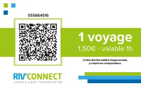 Exemple d'un ticket de transport Riv'Connect 1 voyage