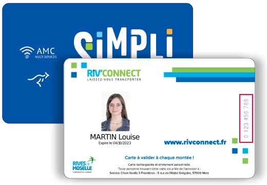 Exemple d'une carte de transport Simplicités avec un abonnement Riv'Connect.